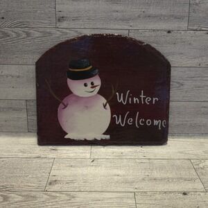 Hand Painted‎ Winter Welcome Snowman on Slate No Hanger Attached